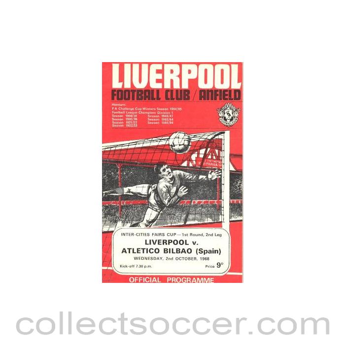 1968 - Liverpool v Atletico Bilbao official programme 02/10/1968
