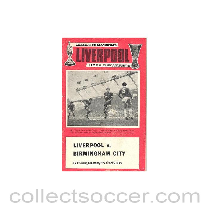 1974 - Liverpool v Birmingham City official programme 12/01/1974