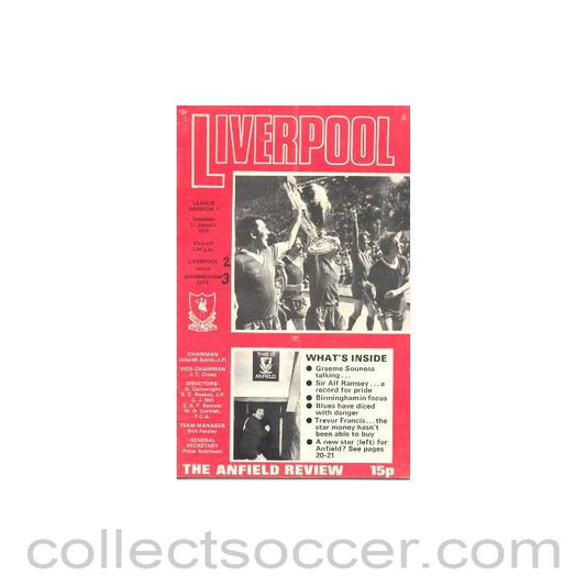 1978 - Liverpool v Birmingham City official programme 21/01/1978