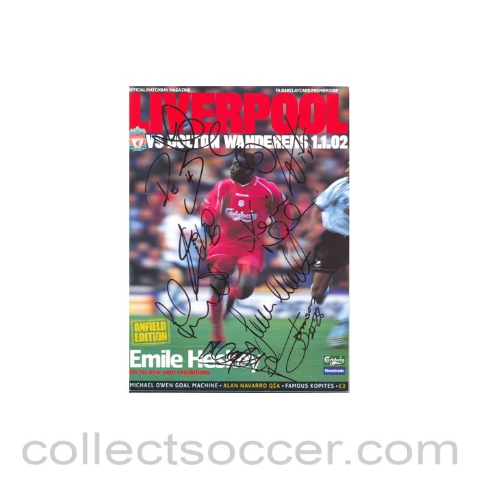 2002 - Liverpool v Bolton Wanderers official programme 01.01.2002 signed by 11 Bolton players