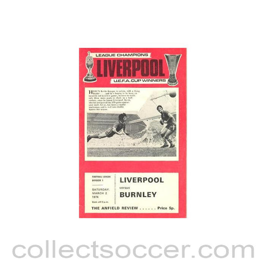 1974 - Liverpool v Burmley official programme 02/03/1974