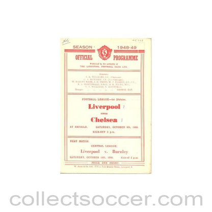 1948 - Liverpool vChelsea official programme 09/10/1948
