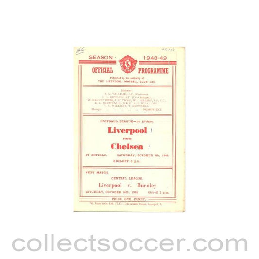 1948 - Liverpool vChelsea official programme 09/10/1948