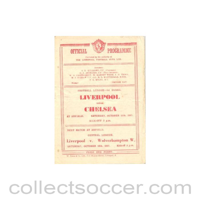 1947 - Liverpool vChelsea official programme 11/10/1947