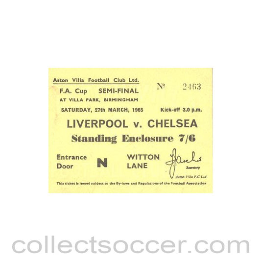 1965 FA Cup Semi-Final Liverpool v Chelsea ticket 27/03/1965