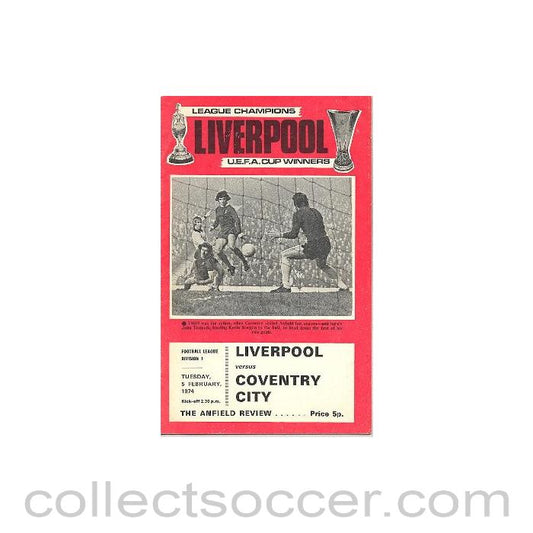 1974 - Liverpool v Coventry City official programme 05/02/1974
