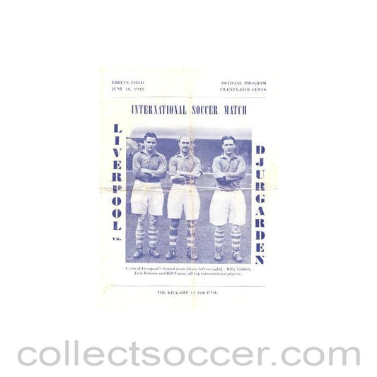 1948 - In the USA - Liverpool v Djurgarden official programme 18/06/1948 Very Rare!