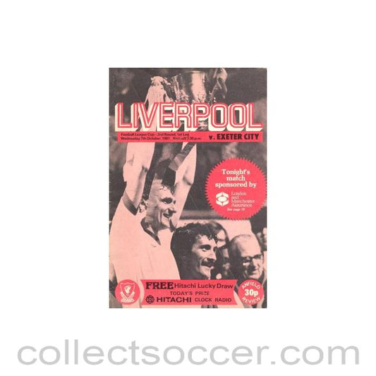 1981 - Liverpool v Exeter City official programme 07/10/1981