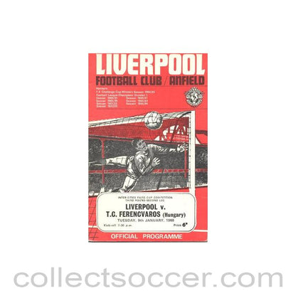 1968 - Liverpool v Ferencvaros, Hungary official programme 09/01/1968