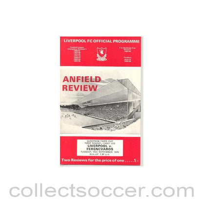 1970 - Liverpool v Ferencvaros European Fairs' Cup First Round First Leg official programme 15/09/1970