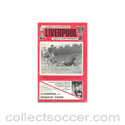 1973 - Liverpool v Ipswich Town official programme 17/11/1973