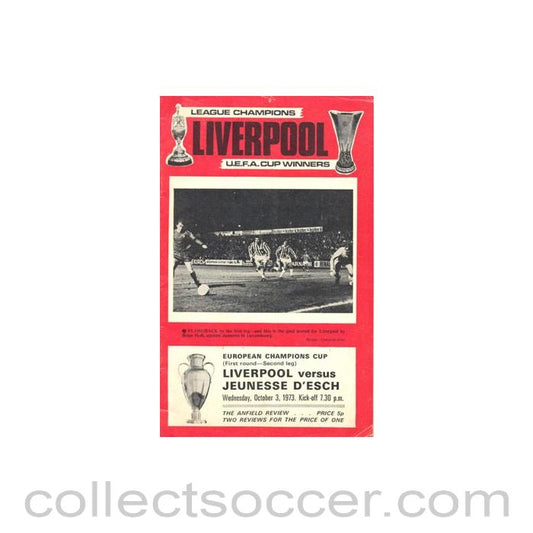 1973 - Liverpool v Jeunesse D'Esch official programme 03/10/1973 European Champios Cup