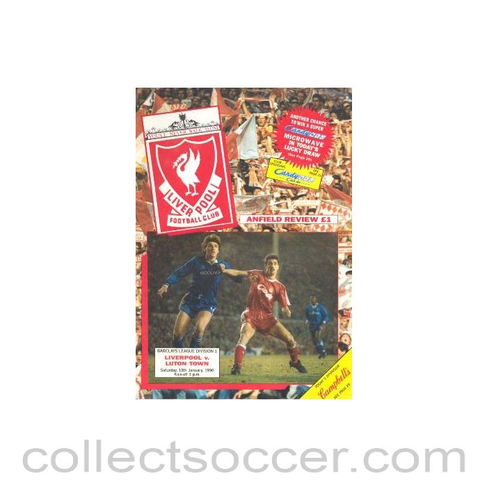 1990 - Liverpool v Luton Town official programme 13/01/1990