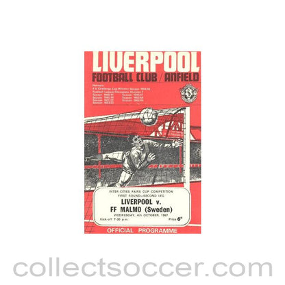 1967 - Liverpool v Malmo, Sweden official programme 04/10/1967
