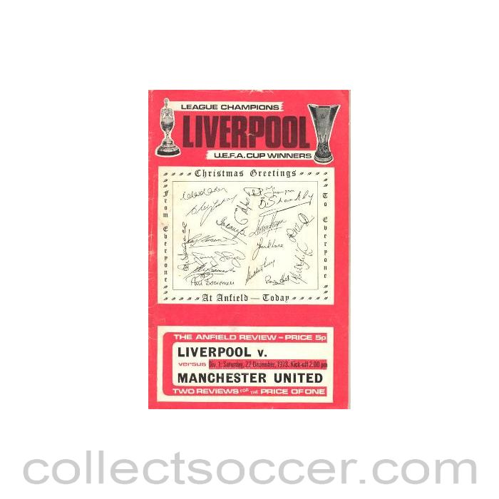 1973 - Liverpool v Manchester United official programme 22/12/1973 Football League