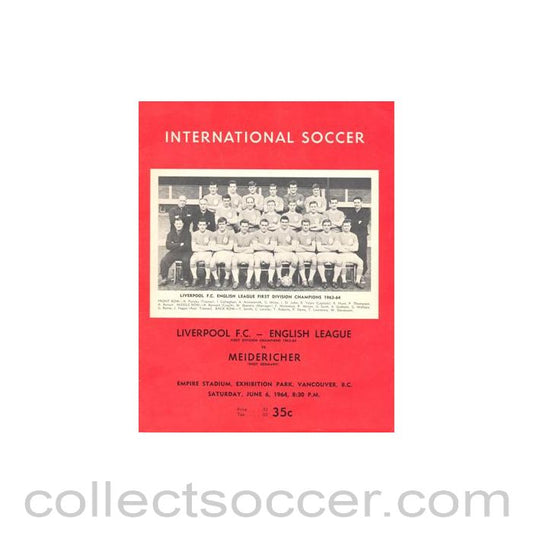 1964 - In Vancouver Canada - Liverpool v Meidericher West Germany official programme 06/06/1964