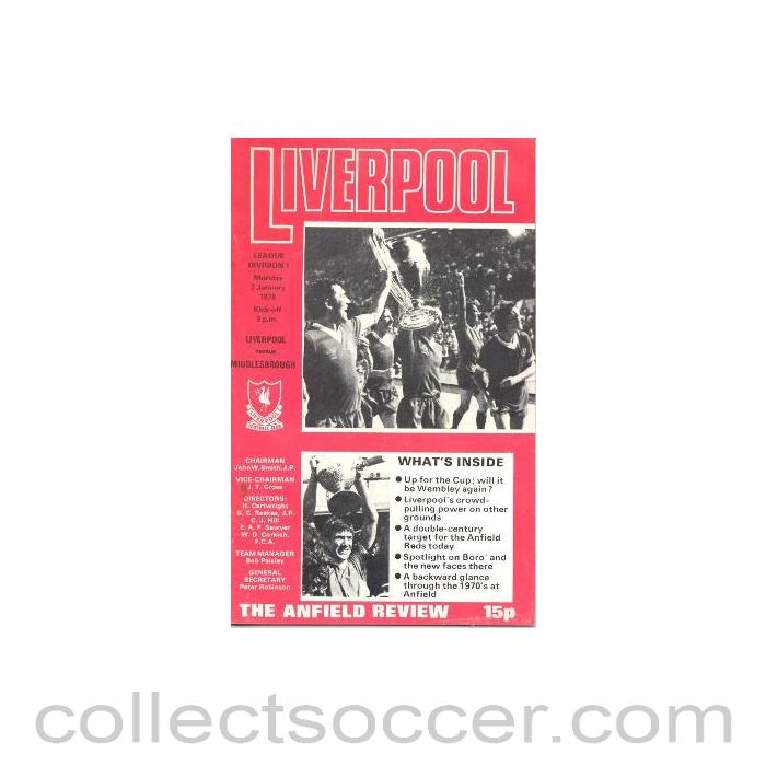 1978 - Liverpool v Middlesbrough official programme 02/01/1978