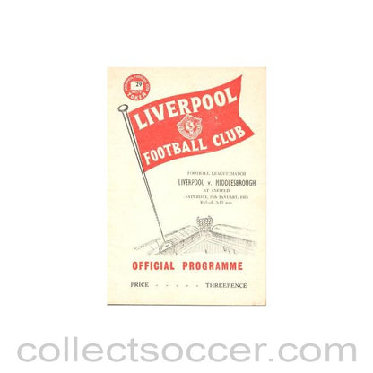 1958 - Liverpool v Middlesbrough official programme 18/01/1958