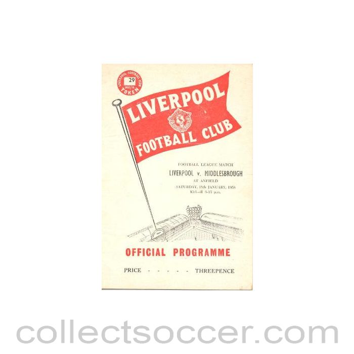 1958 - Liverpool v Middlesbrough official programme 18/01/1958