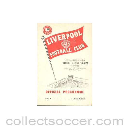 1958 - Liverpool v Middlesbrough official programme 18/01/1958