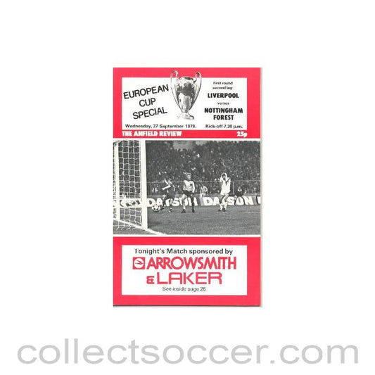 1978 - Liverpool v Nottingham Forest official programme 27/09/1978 European Cup, Liverpool Edition