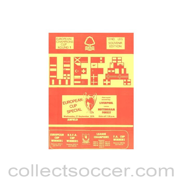 1978 - Liverpool v Nottingham Forest official programme 27/09/1978 European Cup, Nottingham Edition