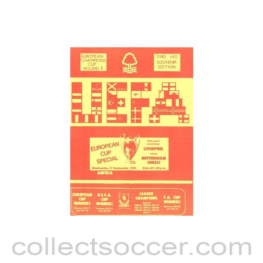 1978 - Liverpool v Nottingham Forest official programme 27/09/1978 European Cup, Nottingham Edition