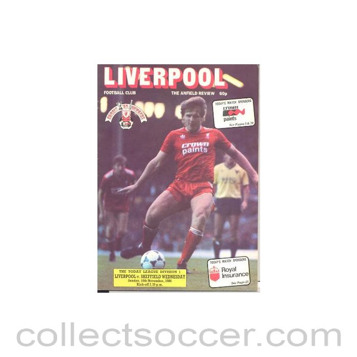 1986 - Liverpool v Sheffield Wednesday official programme 16/11/1986