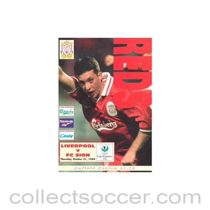 1996 - Liverpool v Sion European Cup Winners Cup official programme 31/10/1996