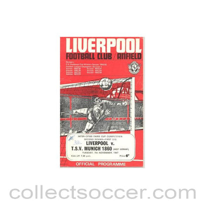 1967 - Liverpool v T.S.V. Munich 1860, West Germany official programme 07/11/1967