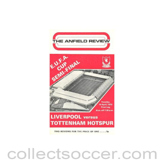 1973 - Liverpool v Tottenham Hotspur UEFA Cup Semi-Final programme 10/04/1973