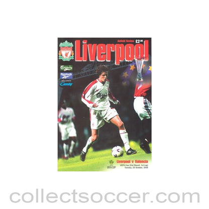1998 - Liverpool v Valencia official programme 20/10/1998 UEFA Cup