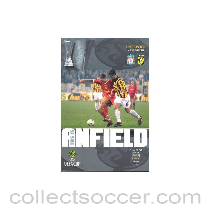 2002 - Liverpool v Vitesse official programme 12/12/2002 UEFA Cup