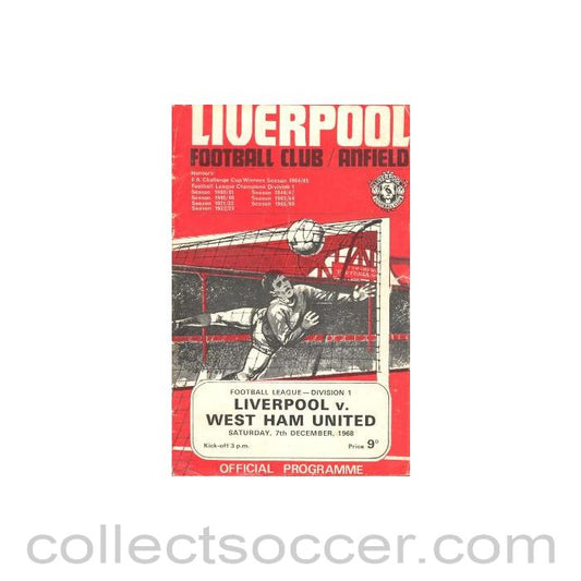 1968 - Liverpool v West Ham United official programme 07/12/1968