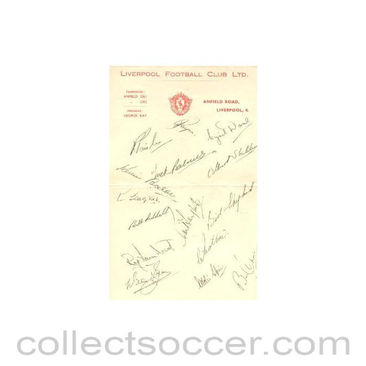 1949 - Liverpool Players Signatures Facsimile probably of Season 1949-1950
