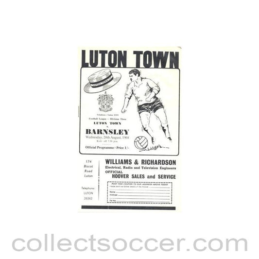 1968 - Luton Town v Barnsley official programme 28/08/1968 Football League