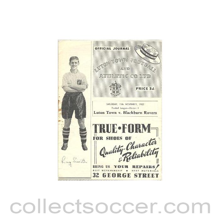 1952 - Luton Town v Blackburn Rovers official programme 15/11/1952