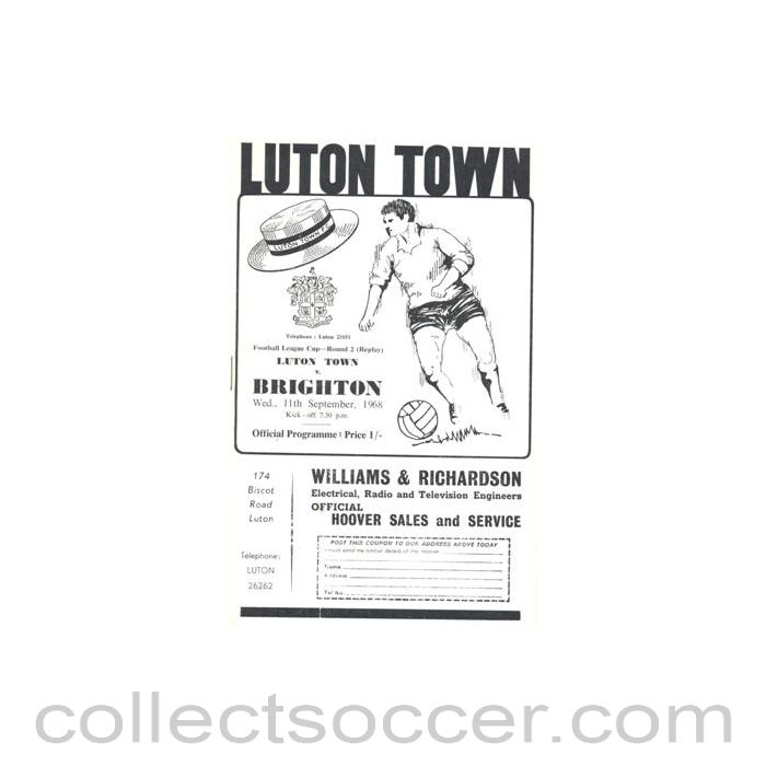 1968 - Luton Town v Brighton & Hove Albion official programme 11/09/1968 Football League