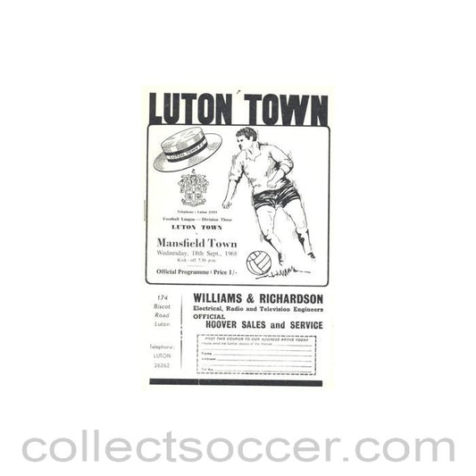 1968 - Luton Town v Mansfield Town official programme 18/09/1968 Football League