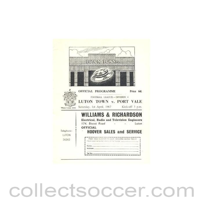 1967 - Luton Town v Port Vale official programme 01/04/1967