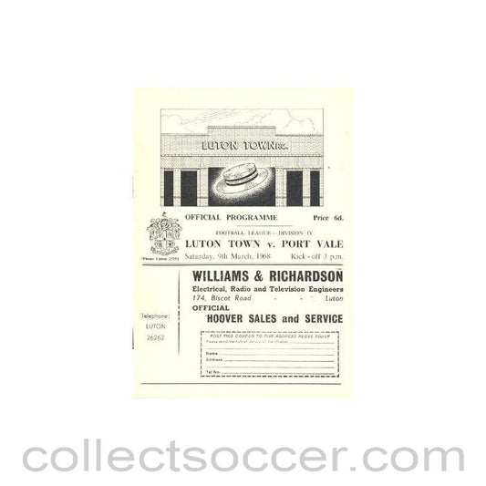1968 - Luton Town v Port Vale official programme 09/03/1968