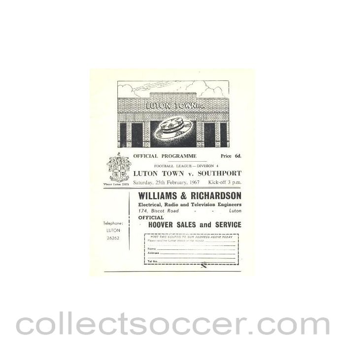 1967 - Luton Town v Southport official programme 25/02/1967
