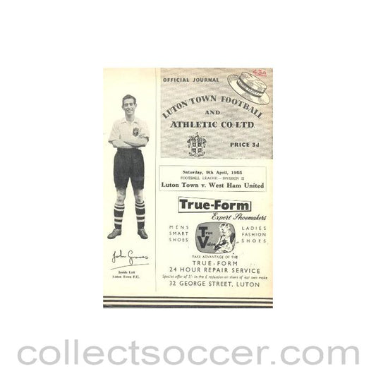 1955 - Luton Town v West Ham United official programme 09/04/1955