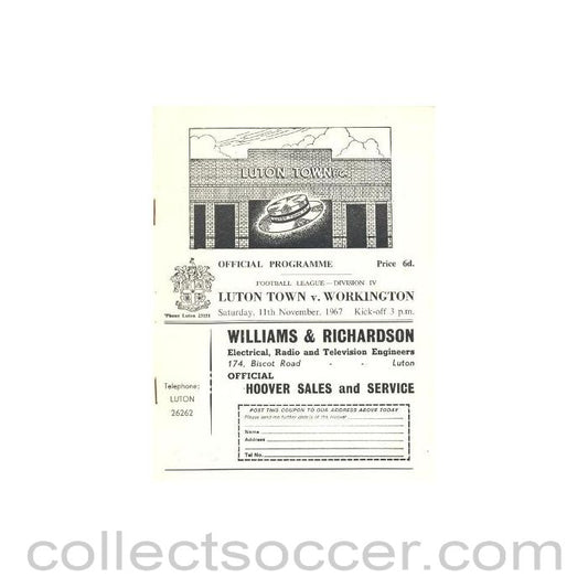 1967 - Luton Town v Workington official programme 11/11/1967