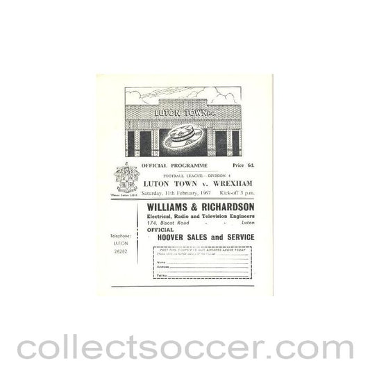 1967 - Luton Town v Wrexham official programme 11/02/1967