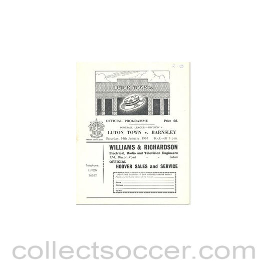 1967 - Luton Town v Barnsley official programme 14/01/1967