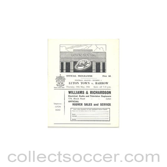 1966 - Luton Town v Barrow official programme 19/05/1966