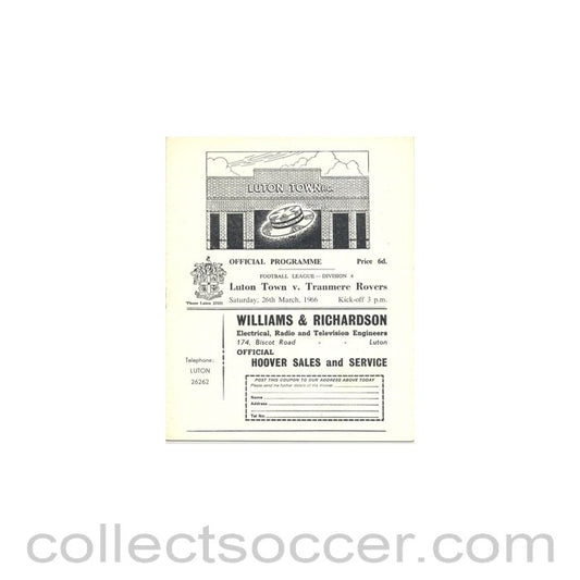 1966 - Luton Town v Tranmere Rovers official programme 26/03/1966