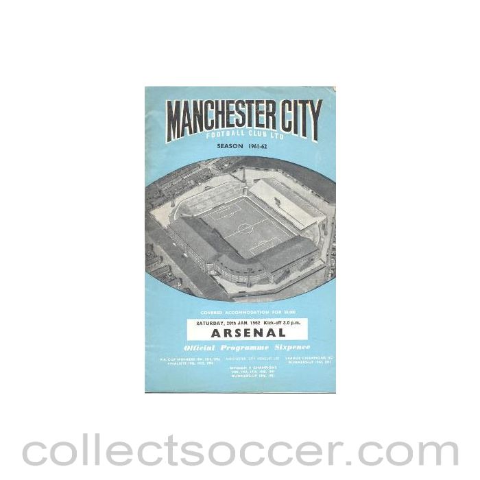 1962 - Manchester City v Arsenal official programme 20/01/1962