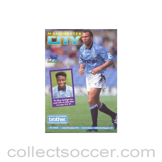 1992 - Manchester City vChelsea official programme 20/09/1992 Premier League